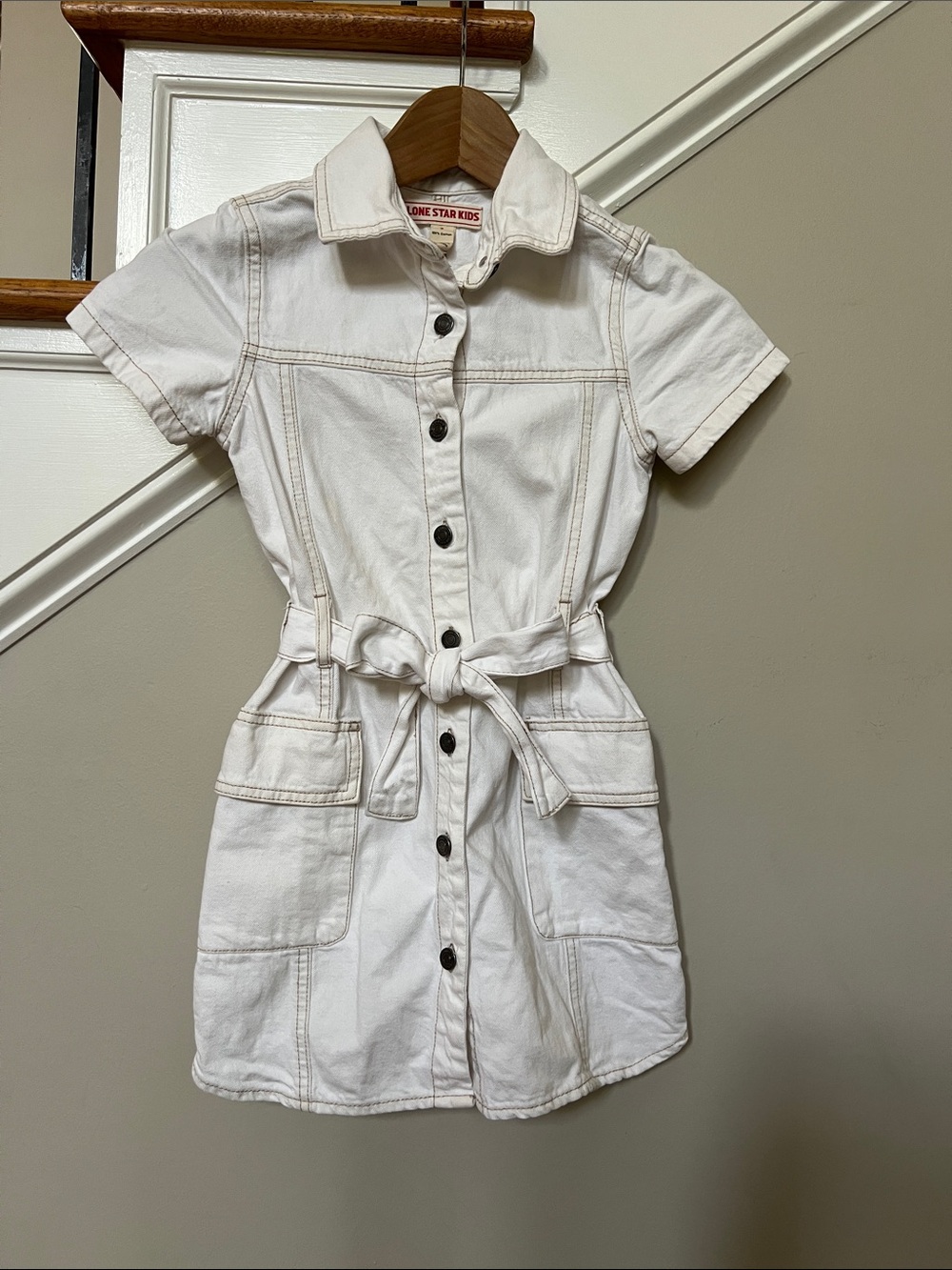 Lone Star Kids Winter White Denim Utility Mini Dress 100% Cotton Girls 7